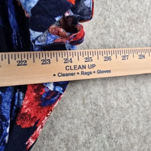 Roamans Womens Plus Size Wrap Dress Blue Red Floral 2X 26/28 Short Sleeve Rayon - Picture 6 of 8